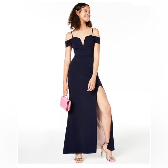 Navy Blue City Studio Long Prom Dress - Picture 4 of 8